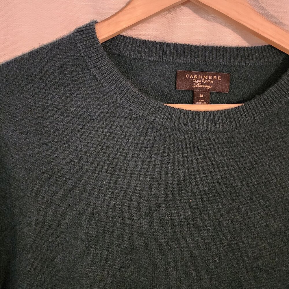 Men’s 100% Cashmere Sweater by Club Room Lux Size Medium Pine Forest Dark Green - Picture 2 of 5